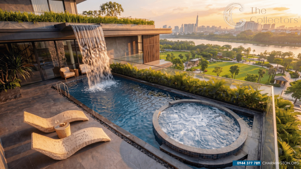Mỗi dinh thự sở hữu quy mô đất hiếm từ 600 – 1.000m² cùng hồ bơi tư gia rộng đến 40m² trên không – những tiêu chuẩn khó tìm thấy ngay cả trong phân khúc bất động sản hạng sang.